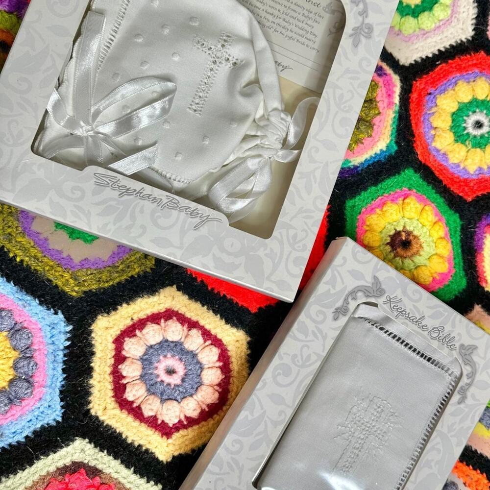 Brand new in box newborn baby keepsake bonnet & keepsake bible! SOLD TOGETHER!